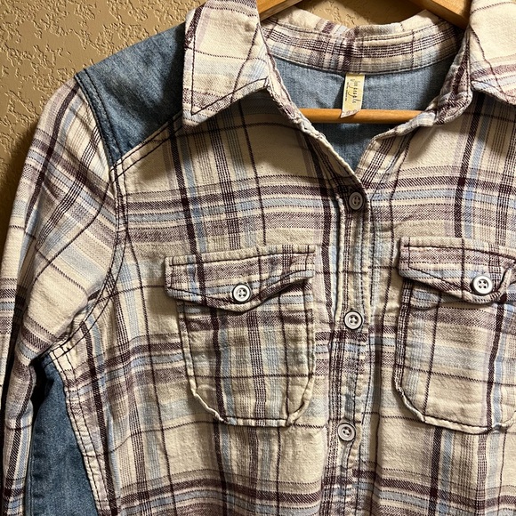 FREE PEOPLE denim and flannel buttondown - Picture 5 of 7